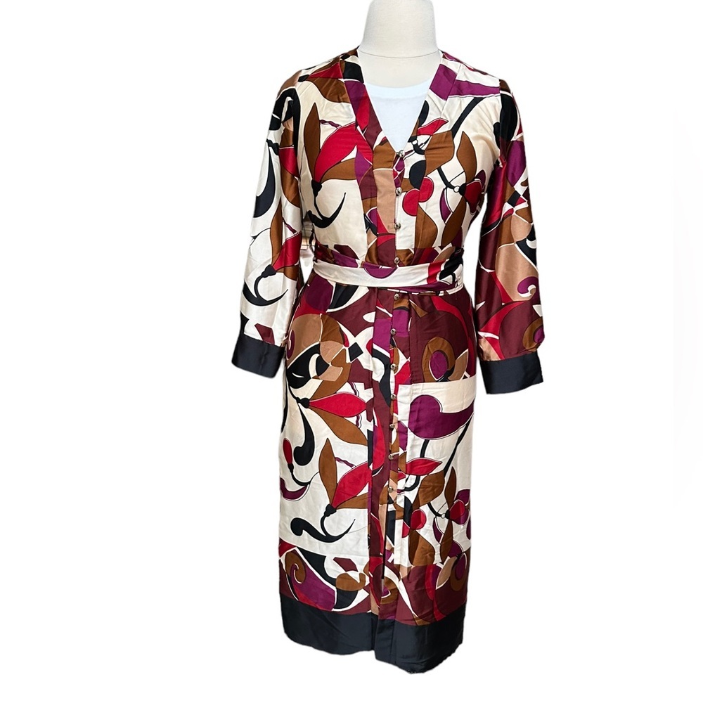 ZARA‎ Womens Printed Shirt Midi Dress with Belt Size L NWT